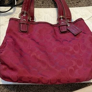 Vintage Coach F17401 Red Monogram Tote Shoulder Bag